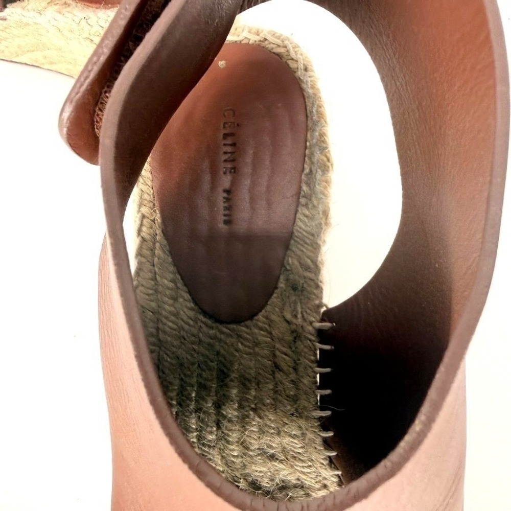 Celine Paris Brown Leather Phoebe Philo Espadrille Wedge Ankle Strap Size 39 - Picture 6 of 10